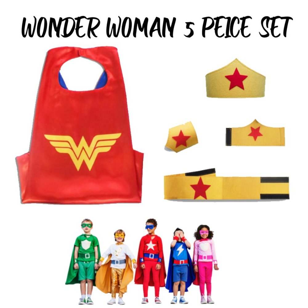 Wonder Women Super Hero Capes for Kids, Set of 5 Pieces One Size Halloween
